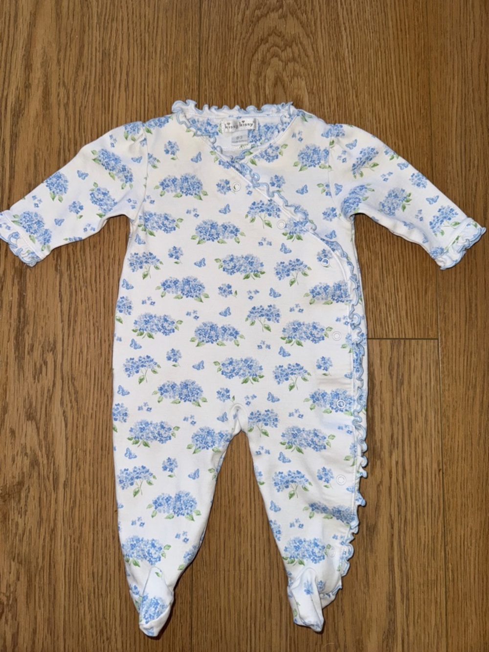 Kissy Kissy Blue Floral Baby One-Piece Footed Sleeper